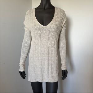 22. Babaton Linen Wool Elegant Cream V-Neck Cable knit Sweater